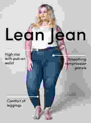 Lean Jean. High rise with pull-on waist. Smoothing compression panels. Comfort of leggings